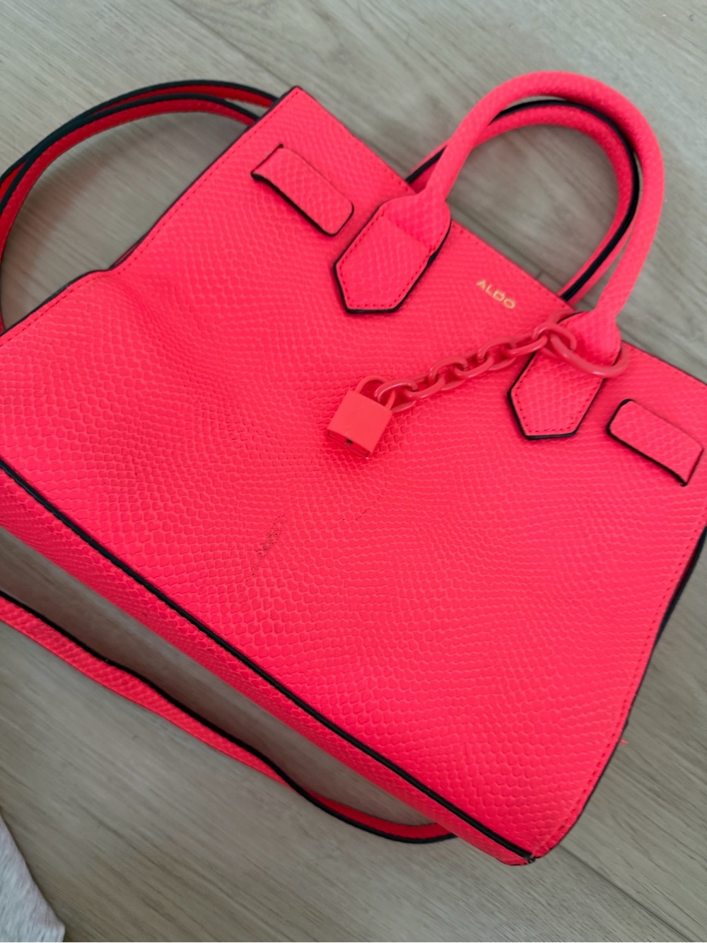 ALDO Neon Pink Textured Satchel with Chain Accent
